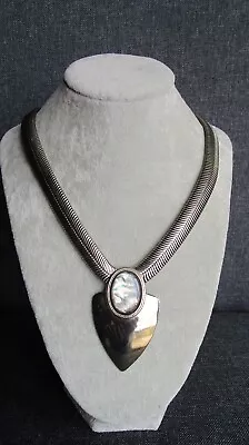 Chunky Silver Arrow Necklace Abalone Inset Flat Snake Chain Designs By Paula • $2.99