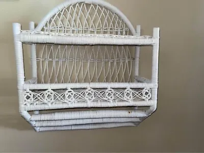 Vintage Wicker Hanging Shelf White Towel2 Shelves Bar Boho Shabby Chic • $24.99