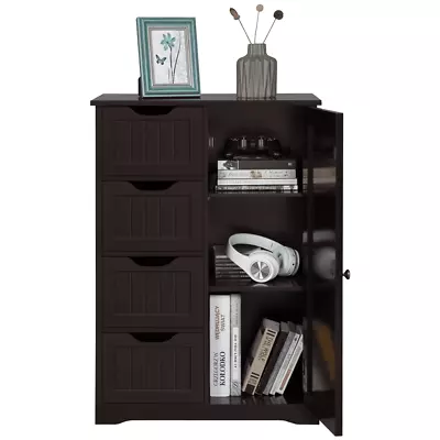 Wooden Bathroom Shelf Storage Cabinet With 4 Drawers & Cupboard Dresser Bedroom • $80.34