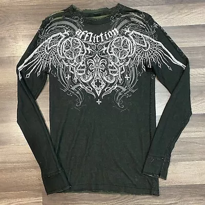 Y2K Cyber Mall Goth Affliction Long Sleeve Thermal Shirt Grunge Skulls Wings XL • $50