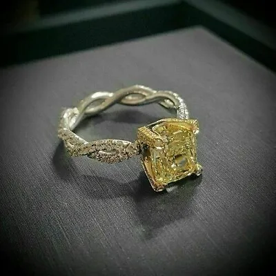 3Ct Asscher Cut Canary Citrine & Diamond Lab-Created Ring 14K White Gold Finish • $84.59