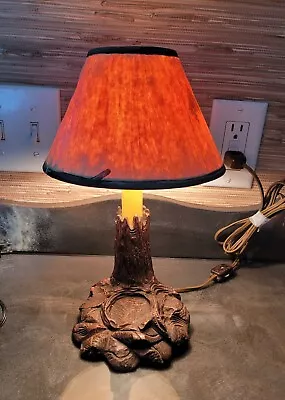 Vintage Hand Carved Wood Tree Stump Table Lamp With Hand Painted Clip On Shade • $29