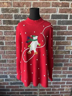 Vintage Cinnamon & Cinder Red Polar Bear Ugly Christmas Sweater - Size L • £9.73