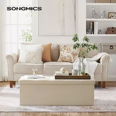 Songmics Stylish Linen-look Fabric Folding Storage Ottoman Bench Beige • $89.95