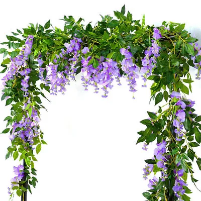 Artificial Fake Hanging Wisteria Silk Flowers Vine Plant Wedding Garden Trailing • £3.79