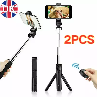 2X 360° Foldable Selfie Stick Bluetooth Monopod Phone Holder For IPhone Android • £10.88
