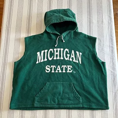 VTG Michigan State Hoodie XL Green Reverse Stitch Sleeveless Sweatshirt Made USA • $27.88