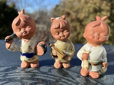 Vtg UCTCI Japan Glazed Terracotta Pottery Boys And Girl Child Figurines Set Of 3 • $44.95