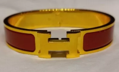 HERMES CLIC H Bracelet Rouge Jumping Gold-Plated Narrow In Enamel Made In France • $375