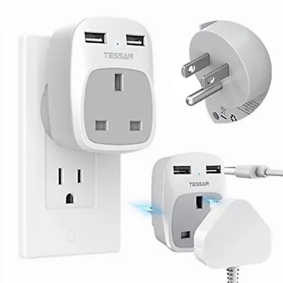 Tessan 3-IN-1 American Plug Adapter From UK To USA For Canada Thailand Mexico • £13.98