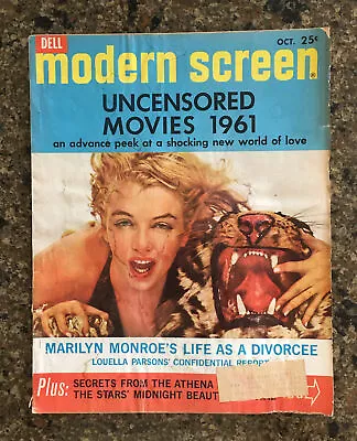 Vintage 1961 Modern Screen Magazine Sexy Marylin Monroe Tiger Cover~ Divorcee • $79.95