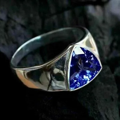 £96.05 • Buy 2.13Ct Sapphire Statement Band Engagement Wedding Men's Gift Ring 14K White Gold