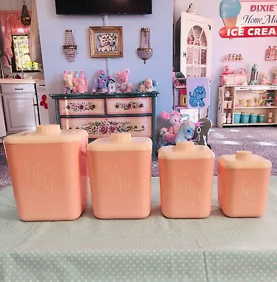 Vintage Pink Plastic Canister Set Atomic Starburst MCM/RetroCanisters Kitschy • $130