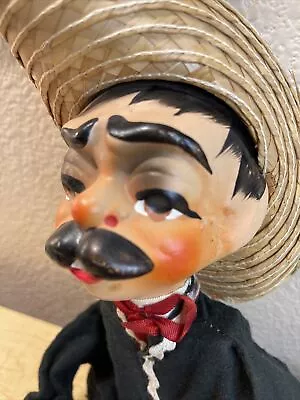 Vintage 16” Mexican Sombrero Man Marionette Puppet W/ Pistol Hand Painted Detail • $28.50