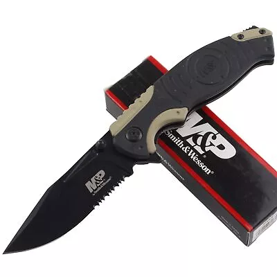 Smith & Wesson S&W Military & Police Linerlock Pocket Knife Tan Black Handle • $24.45