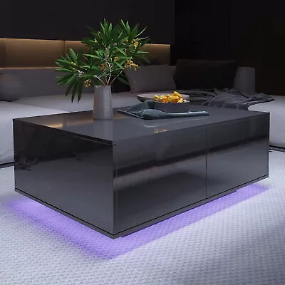 $179.99 • Buy Modern LED Coffee Table W/ Storage Drawers Glossy Center Table Living Room Table