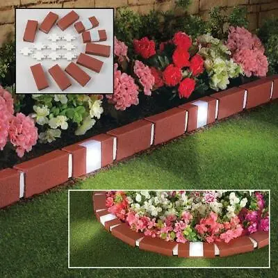 Pack Of 10 Solar Powered Terracotta Brick Effect Border Lawn Garden Edge Border • £17.99