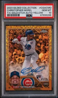 2023 Topps Chrome Christopher Morel Gilded Gold Etch Yellow #/75 Auto PSA 10 RC • $385