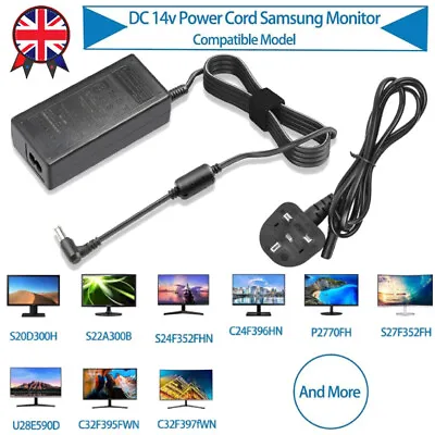 14V 3A Power Supply For Samsung Monitor SyncMaster Screen TFT LED LCD TV Display • £11.99