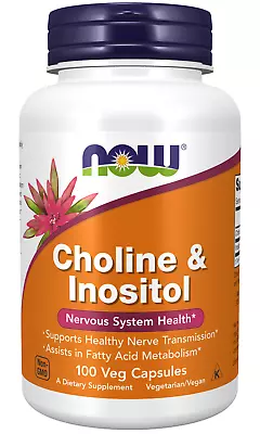 NOW Foods Choline And Inositol 500mg  100 Capsules | Nervous System Health • £12.95