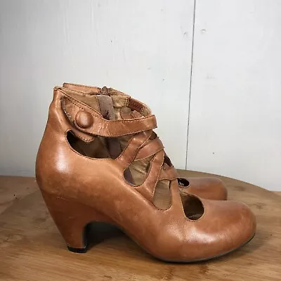 Miz Mooz Shoes Womens 10 Tillman Brown Leather Heels Strappy Zip Up Event High • $24.97