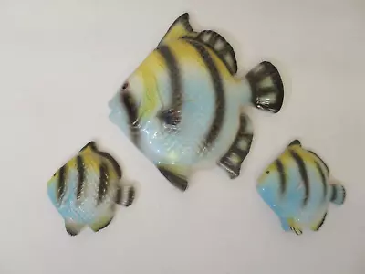 Vintage Set Of 3 MCM Ceramic Fish Wall Hanging Plaque W Iridescent Finish • $19