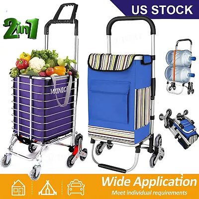 $39.99 • Buy 6/8-Wheel Folding Shopping Cart Stair Climbing Cart  Basket Grocery Laundry Cart