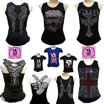 D'rockabilly Punk Rock Baby Rhinestone Tank Tops + Designer Logo S/M/L/ • £22.63