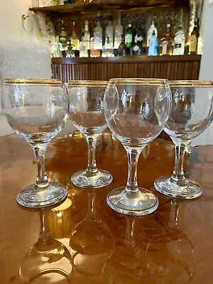 Vintage Sherry Glasses Cordial Clear Glass Gold Etched Set(4) Barware • $35