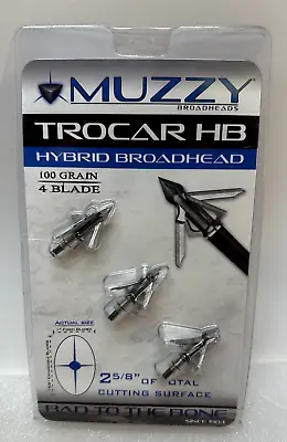 Muzzy 297 Trocar HB Hybrid 4 Blade 100 Grain 3 Broadheads 2 5/8 Total Cut • $24.99