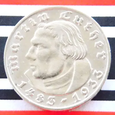 GERMAN 2 REICHSMARK 1933 J Martin LUTHER Silver Coin 3RD REICH WW2 +RARE+ Mark • $59.95
