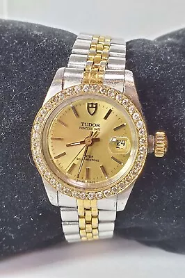$1899.95 • Buy Lady Rolex Tudor Princess Date SS Diamond Bezel Wrist Watch #091323-4