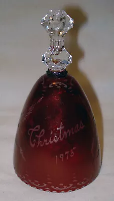 Vintage 1975 Christmas Bohemian Red Ruby Flash Glass Etched Leaf Handled Bell • $2.40