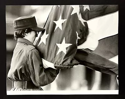 1980 Female Marine Gathering Colors American Flag VTG Press Photo Woman Soldier • $12.50