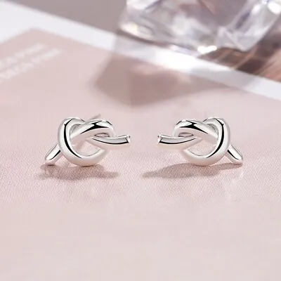 925 Sterling Silver Cute Twist Swirl Knot Love Heart Stud Earrings Girl Gift UK • £3.39