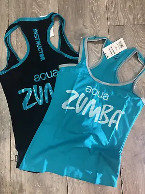 2 X Zumba Black Blue Vest Tank Top Aqua Ladies Dance Instructor Size 6-14 • £6.99
