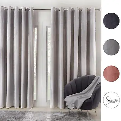 Sienna Pair Super Soft Velvet Curtains Eyelet Ring Top Fully Lined Blush Silver • £17.99