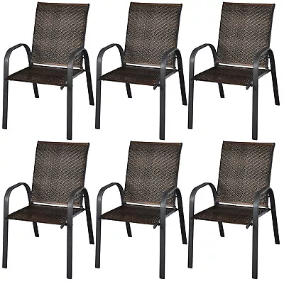 Patiojoy Set Of 6 Patio Rattan Dining Chairs Stackable Armrest Garden Mix • $259.99