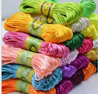 10M Chinese Knot Satin Nylon Braided Cord Macrame Beading Rattail Wire Cord 2MM • £1.19