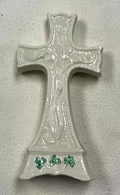 =Belleck Ireland Irish Cross Crucifix Shamrock Clover Porrelain Vintage - KR431 • $20