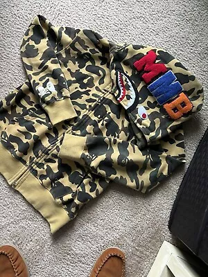 BAPE X Mastermind Japan 1st Camo Embroidered Skull Hoodie Yellow Tan Size XL RAR • $400