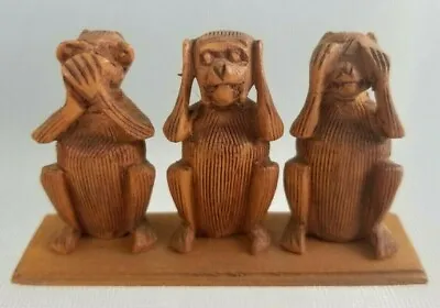 Miniature Carved Wooden Monkeys See Speak Hear No Evil Wood Vintage Figure Group • $18.75