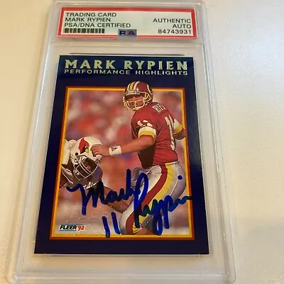 Rare 1992 Fleer Mark Rypien RC Signed Promo Card With Fleer Stamp PSA DNA • $149