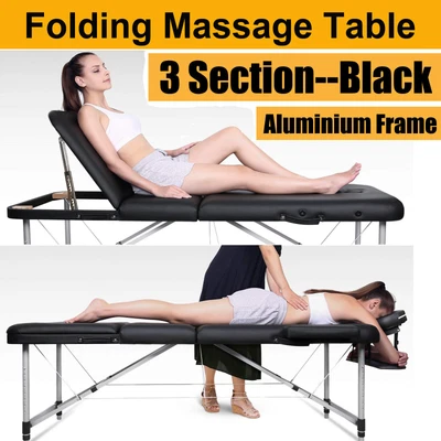 £92.30 • Buy Massage Table Bed Black Therapy Beauty Adjustable Couch Salon Portable 3 Section