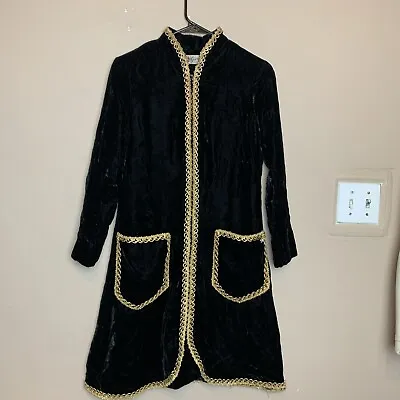 Vintage Oscar De La Renta Womens Velvet Black & Gold Trim Dress • $250