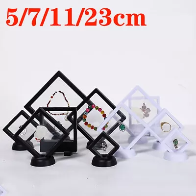 3D Clear Floating Display Frame Shadow Box Stand Pendant Jewelry Case Holder • £2.86