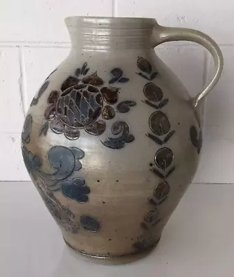 Massive German Salt Glazed Cobalt Decorated Stoneware 15  Pitcher Jug • $245