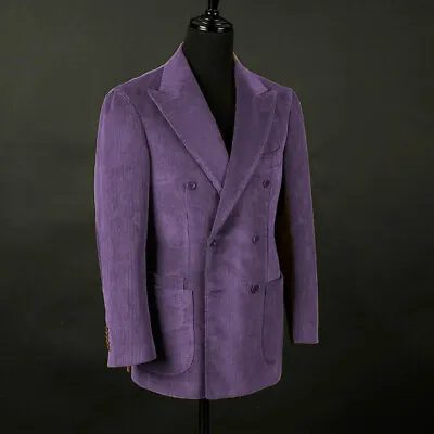 Vintage Corduroy Men's Suits Double Breasted Jackets Peak Lapel Blazers Coats • $66.67