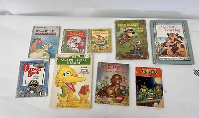 Lot Of 9 Vintage Children’s Books The Little Golden Book Sesame Street TMNT  • $15