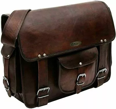 Large 16  Genuine Leather Vintage Laptop Messenger Bag Men's Shoulder Crossbody • $80.11